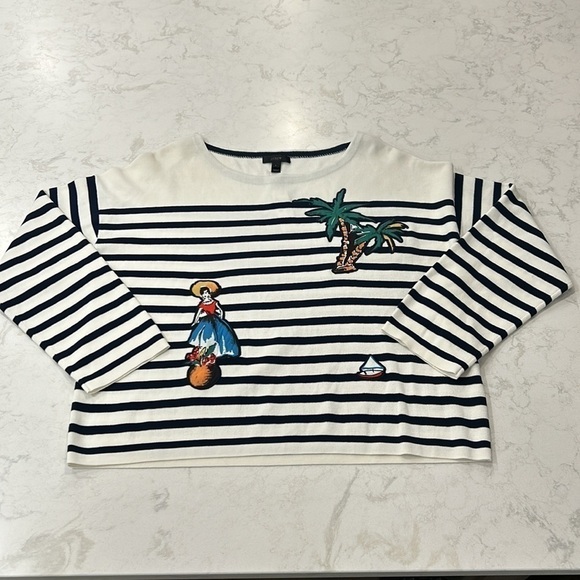 J Crew Long Sleeve Knit Boatneck Top Embroidered NWT - Picture 2 of 11
